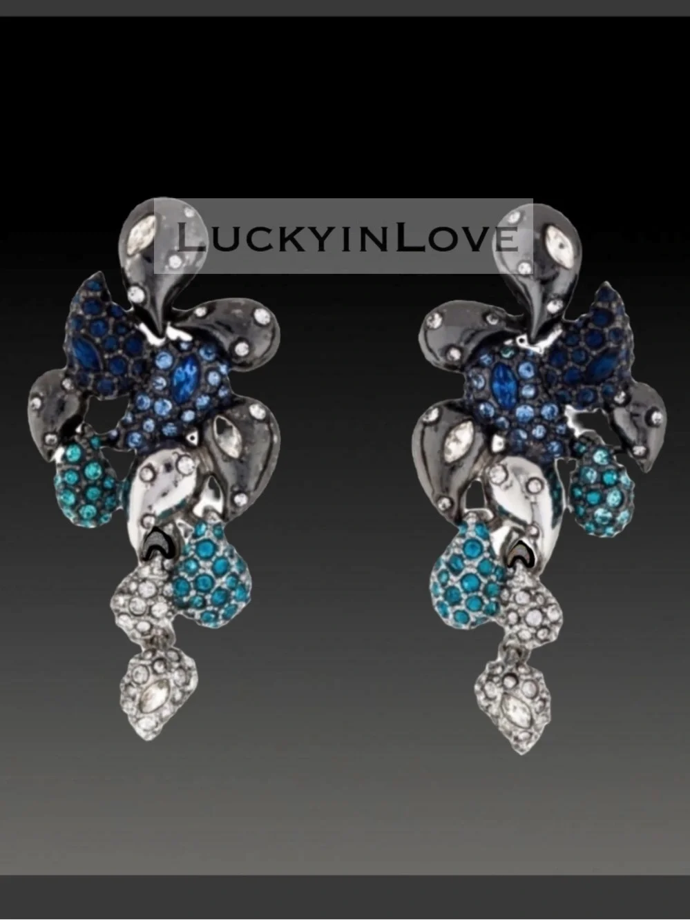 ALEXIS BITTAR • Gunmetal Blue Ombre Crystal Paisley Articulated Post Earrings